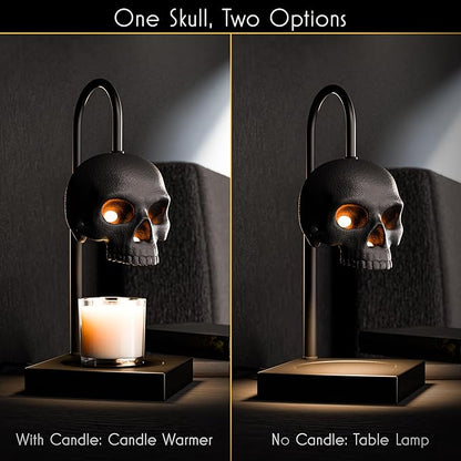 New - Skull Candle Warmer Lamp with Timer and Dimmer *Candles NOT Included – Gothic Candle Lamp Warmer w/Adjustable Height, 2 Light Bulbs – Skull Decor, Halloween Lamps for Spooky Home & Witchy Gifts