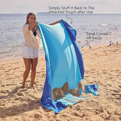 WEKAPO Beach Blanket Sandproof Waterproof, Extra Large Beach Mat, Oversized & Compact Sand Free Mat Quick Drying, Lightweight & Durable with Stakes & Corner Pockets