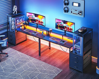 AODK 63 inch Gaming Desk with PC Display Stand, Reversible Steel Wood Computer Desk for Gaming Setup, Tiered Design to Show Off Your PC Tower & Accessories, Black
