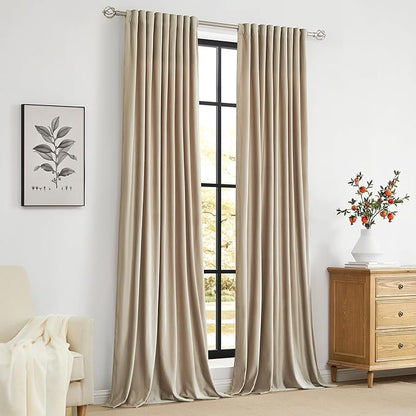 PRIMROSE Champagne Velvet Curtains 84 inch Long for Living Room,Set of 2 Panels Blackout Rod Pocket Back Tab Window Treatment Room Darkening Heavy Decorative Curtains Drapes for Bedroom