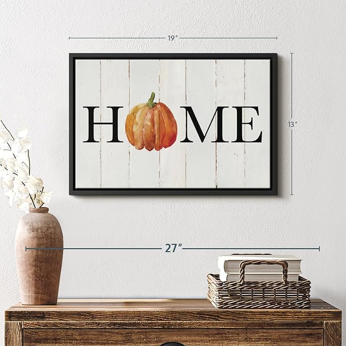 Elephant Stock Home Pumpkin Wall Art - Horizontal Floating Framed Canvas - 1-Piece Living Room Wall Decor - Rural Watercolor Canvas Print - Beige and Black Decor for Wall - by Carol Robinson - 19" X 13"