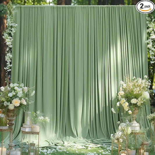 10x10 Sage Green Backdrop Curtain for Parties Wrinkle Free Dark Green Photo Curtains Backdrop Drapes Fabric Decoration for Baby Shower Birthday Party Photography 5ft x 10ft,2 Panels