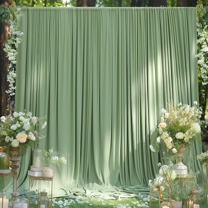 4 Panels Sage Green Backdrop Curtain for Parties Wrinkle Free Dark Green Photo Curtains Backdrop Drapes Fabric Decoration for Baby Shower Birthday Party Photography 20ft(W) x 10ft(H)