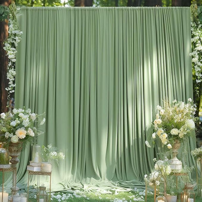 4 Panels Sage Green Backdrop Curtain for Parties Wrinkle Free Dark Green Photo Curtains Backdrop Drapes Fabric Decoration for Baby Shower Birthday Party Photography 20ft(W) x 10ft(H)