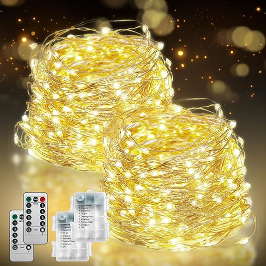 2Pack-400LED 134FT Fairy Lights Battery Operated with Remote，Waterproof String Lights for Indoor & Outdoor,8 Modes Christmas Lights for Christmas Tree,Bedroom, Party,Wedding Decor