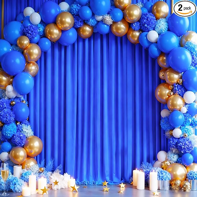 8 x 10ft Royal Blue Backdrop Curtains for Graduation Photo Backdrop Drapes Wrinkle Free Polyester Curtain Panels Soft Fabric Back Drop for Wedding Birthday Party Anniversary Event Retirement, 2 Panels