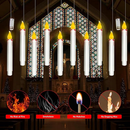 GOOTHY 10 PK Halloween Floating Candles, Hanging Floating Candles with Remote and Flickering Warm Lights, Battery Operated LED Flameless Window Candle Lights for Halloween Party Birthday Home Decor