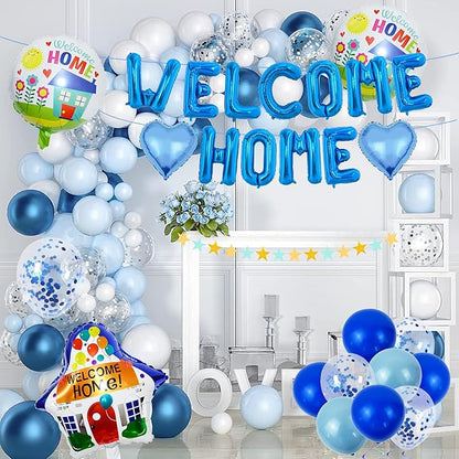 Welcome Home Decorations 26 Pcs Party Decorations Include Welcome Home Banner Latex Round Love Foil Balloons, Pull Flower, Suitable for Home Party Decorations