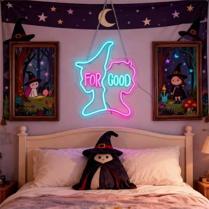 For Good Neon Sign, Musical Theater Wall Decor, Broadway Inspired Gift, Blue and Pink LED Art for Room (14.6"x11.4")