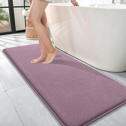 OLANLY Thick Memory Foam Bath Mats Rugs 47x17, Extra Soft Absorbent Bathroom Rug, Quick Dry Bath Mat, Non-Slip, Machine Washable Carpet for Bathroom, Tub and Shower, Home Decor Accessories, Deep Plum