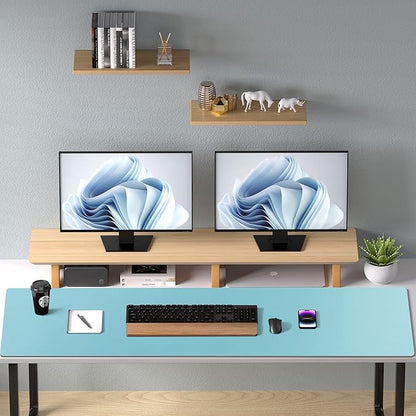 Aothia Faux Leather Desk Mat – Large Mouse Pad, Non-Slip PU Leather Blotter, Waterproof Writing Surface for Office and Home (Blue Topaz, 47.2" x 23.6")