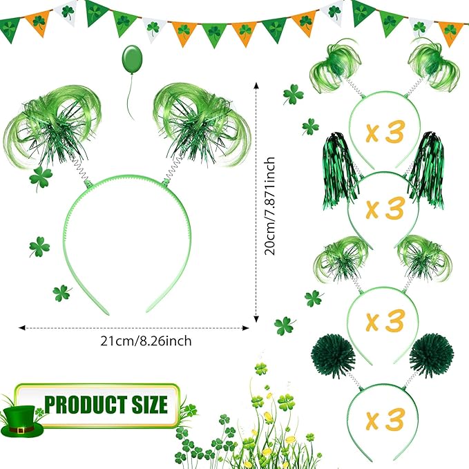 Censen 12 Pcs Christmas Pom Pom Headbands Spirit Party Headwear Tinsel Ponytails Head Bopper for Birthday Holiday