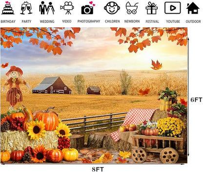 LTLYH 8x6ft Fall Photography Backdrop Autumn Pumpkin Harvest Barn Backdrop Thanksgiving Party Decor Banner Backdrops 184