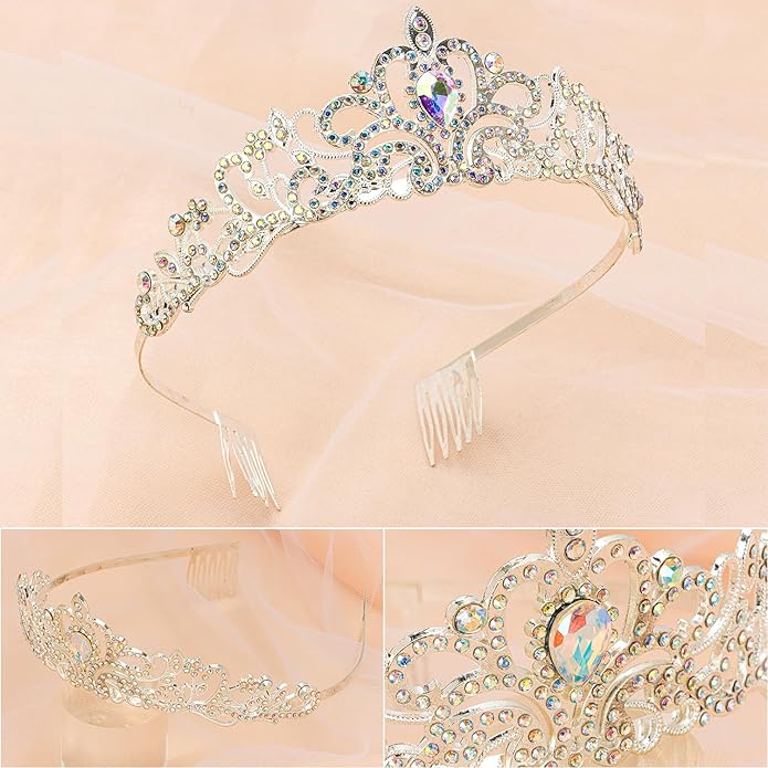 6 Pack Crystal Tiara and Princess Crown,Silver Rhinestone Tiaras with Comb Crown,Bridal Wedding Queen Headbands Prom Birthday Party Halloween Hair Accessories Jewelry Gifts for Women Girls