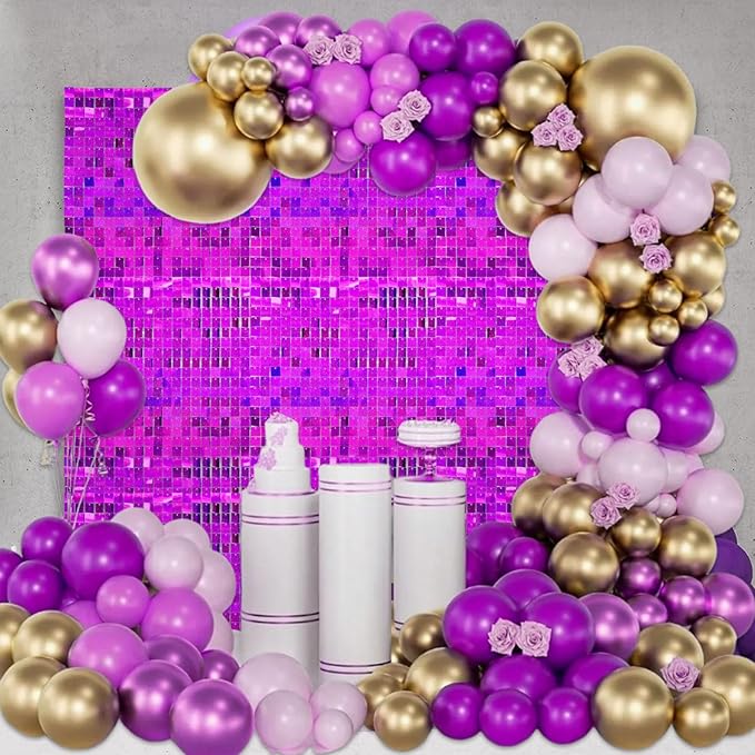 48 PCS Purple Shimmer Wall Backdrop, Laser Square Sequin Photo Backdrops Panel, Glitter Wall Background for Birthdays, Weddings, Halloween, Engagements, Disco Bachelorette Party Decoration (6FTx8FT)