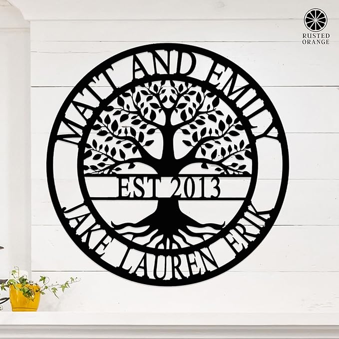 Established Family Tree Metal Sign – Custom Last Name Wall Decor for Home, Established Family Name Sign, Personalized Home Tree Wall Art (24")