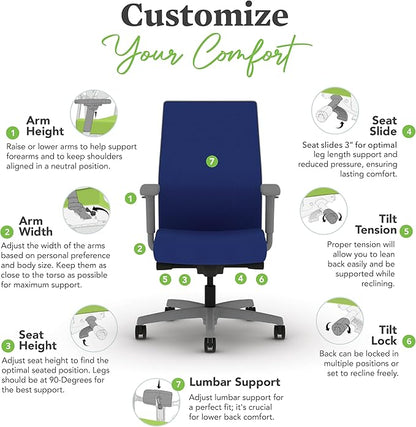 HON Ignition 2.0 Mid Back Task Chair, Spectrum Mesh, Advanced Synchro-Tilt Control, Office Chair with Lumbar Support, Height and Width Adjustable Arms, Titanium Frame, Cobalt