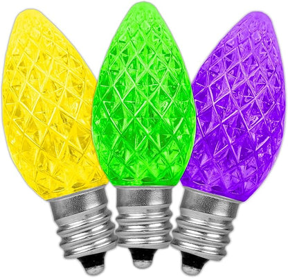 Novelty Lights 25pk Yellow/Purple/Green C7 LED Faceted Christmas Light Replacement Bulbs, Ultra Bright Dimmable Replacement Lamps for Indoor/Outdoor Light Strings