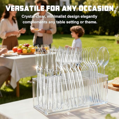 Zcaukya 300 Count Clear Plastic Silverware Set, 100 Forks, 100 Spoons, 100 Knives, Heavy Duty Disposable Cutlery Set Utensils Bulk for Parties, Events, Catering, Everyday Use