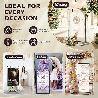 Jolitac Wedding Welcome Sign Holder, Adjustable Wedding Sign Stand Leather Hanging Straps & Design Bundle Heavy Duty Metal Easel Stand for Seating Charts, Bridal Showers, Birthday Party Displays