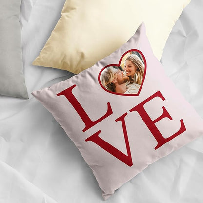 Be Burgundy Custom Love Photo Pillow Cover 16x16 Inch – Personalized Couple Pillow with Heart Photo, Romantic Gift for Lovers, Engagement, Wedding, or Anniversary Home Decor Cushion