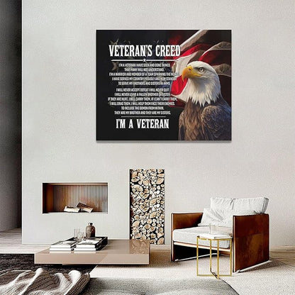 Veteran Wall Art Patriotic Pictures Wall Decor Military Canvas Prints Veterans Day Decorations Painting Framed Bald Eagle Artwork Office Home Man Cave Decor For Bathroom Bedroom Living Room 20"x16"