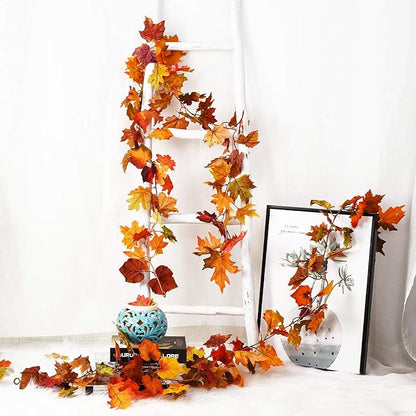 DearHouse 6 Pack Fall Garland Maple Leaf Clearance, 5.9Ft/Piece Hanging Vine Artificial Autumn Garland Thanksgiving Decor for Home Wedding Fireplace Party Christmas (Multicolor)