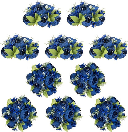 NUPTIO Flower Ball Arrangement Bouquet: 10 Pcs 9.4 inch Diam Royal Blue Faux Peony Flowers Balls for Wedding Centerpiece Decorations Fake Peonies Artificial Flower Centerpieces for Tables