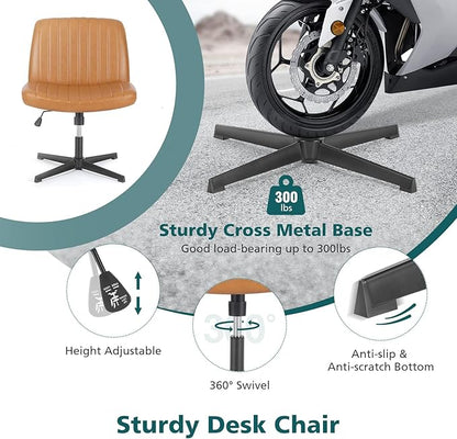 OLIXIS Criss Cross Legged Chairs Armless No Wheels Wide Seat Height Adjustable Swivel Padded PU Leather Home Office Desk Seating for Bedroom, Student, Study Room