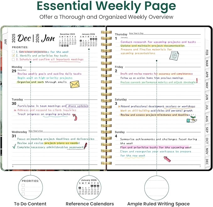 2026 Planner, Weekly and Monthly Planner for Women, Jan 2026 - Dec 2026 Pretty 2026 Calendar Planner with Monthly Tabs, Inner Pocket, Spiral Binding, Perfect for Office Home School - 8.5" x 11", Poppy Garden