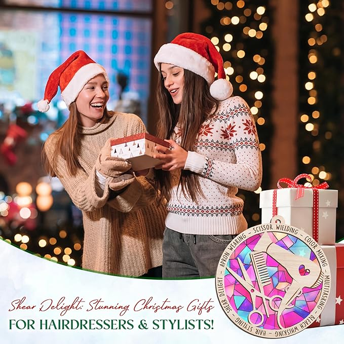 FLAGWIX Christmas Hairstylist Gifts Women - Suncatcher Hairdresser Christmas Ornaments 2025 for Tree Decorations - Hair Stylist Ornament, Hair Stylist Gifts for Hairdressers Female Barbers Beauticians