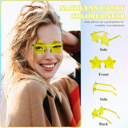 NACHLYNN 36 Pcs Rimless Star Shaped Sunglasses Yellow Pentagram Glasses Transparent Sunglasses Thanksgiving Day Party Favor