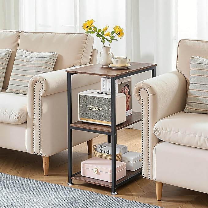 VECELO Tall End Side Table,30" Height Nightstand with 3-Tier Storage Shelf for Living Room Bedroom Office Hallway Study