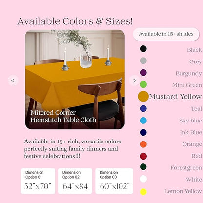 Mustard Yellow Cotton Table Cover, 60x86 Inch, Fits 6-8 Seats, Soft, Durable, Washable, Wrinkle Resistant, Rectangle Table Cloth for Summer Gatherings, Festive Meals, Dining Decor