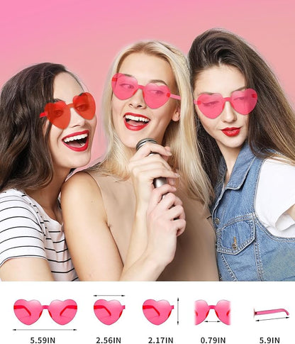 20 Pairs Heart Sunglasses for Women Bulk Transparent Heart Shaped Sunglasses Bachelorette Party Glasses Fun Glasses for Party Favor to Add A Splash of Fun(20Pcs Red+Rose Red)