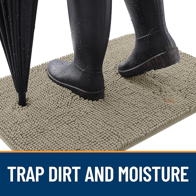OLANLY Dog Door Mat for Muddy Paws 59x24, Absorbs Moisture and Dirt, Absorbent Non-Slip Washable Doormat, Quick Dry Chenille Mud Mat, Entry Indoor Entryway Carpet for Inside Floor, Warm Taupe
