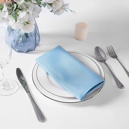 Cloth Napkins 17x17 inch Washable Polyester Dinner Napkins Soft Table Napkins for Wedding Party Dining Banquet(Blue Mist,25PCS)