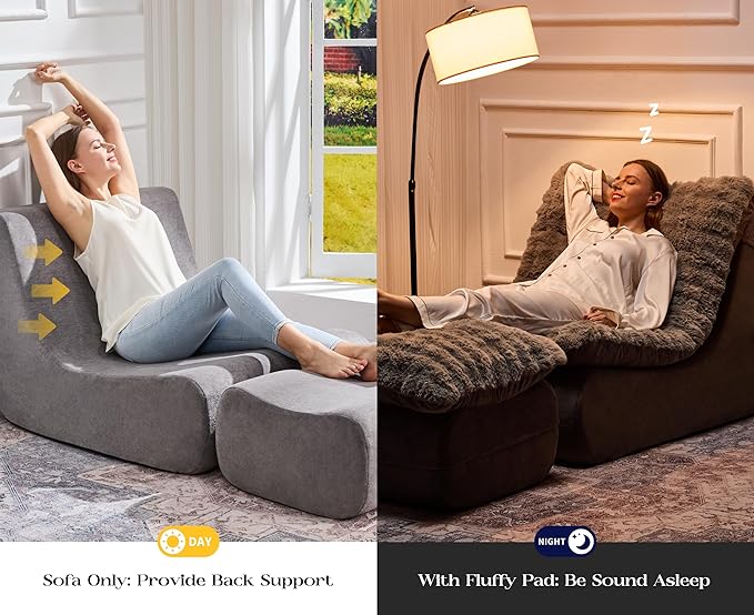 Hobestluk Sofa Couch Foam Sofa for Small Spaces Comfy Sofas with footrest Couch Recliner Small Sofas for Living Room, Bedroom, Apartment (Grey)