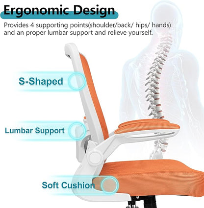FelixKing Office Chair, Ergonomic Desk Chair Breathable Mesh Chairs Adjustable High Back Lumbar Support Flip-up Armrests, Executive Rolling Swivel Comfy Computer Chairs Home Office Sunset Orange