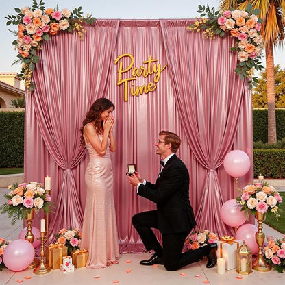 10x10ft Rose Gold Sequin Backdrop Curtain for Wedding Parties,2 Panels 5x10ft Thick Wrinkle Free Shimmer Glitter Rose Gold Photo Backdrop Drapes Curtains for Birthday Photography Background Cloth
