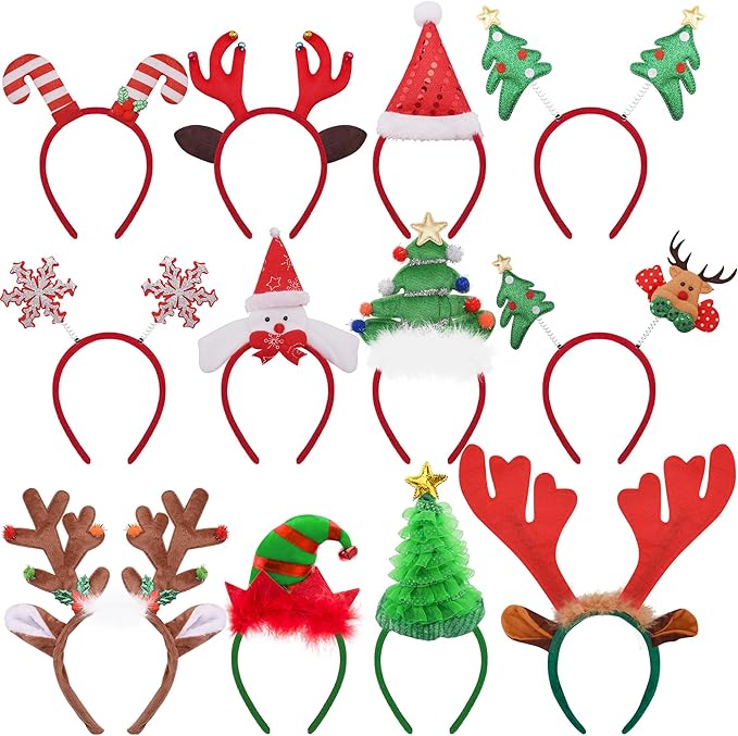 BQTQ 12 Pieces Christmas Headbands Xmas Party Costume Headband for Christmas Holiday Favor