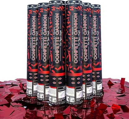 Confetti Sky [6 Pack] 12 Inch Confetti Cannons | Red Confetti Poppers for Wedding Celebration, Birthday Party, Pranks, Graduation, Christmas Eve and New Year Celebration