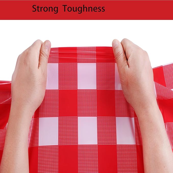3 Packs Red and White Checkered Tablecloth 54x108 Inches Rectangle Gingham Tablecloth Disposable Plastic Waterproof Table Cover for Outdoor Picnic Kitchen and Birthday Party