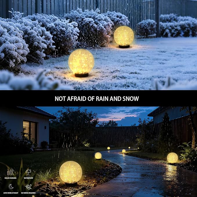 HOTEAGLE Solar Globe Lights Outdoor Waterproof-Large 2-Pack Solar Balls Garden-Cracked Glass Ball Solar Lights Outdoor-Solar Orbs Outside Decor Garden Patio & Lawn Backyard Decor