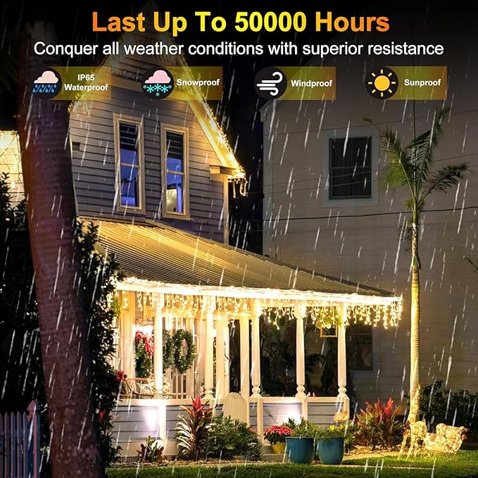 1332 LED 132FT Christmas Lights with 296 Drops, 12 Modes Dimmable Warm white Outdoor Hanging Lights with Timer Memory, Waterproof Curtain Lights for Home Bedroom Indoor Tree Window Roof Fence Wedding