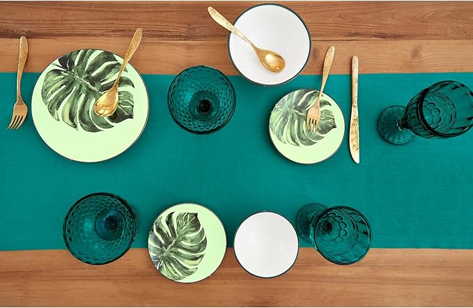 Solino Home Linen Table Runner 60 Inches - 100% Pure Linen Teal Table Runner 14 x 60 Inch Ideal for Dresser and Coffee Tables - Fete