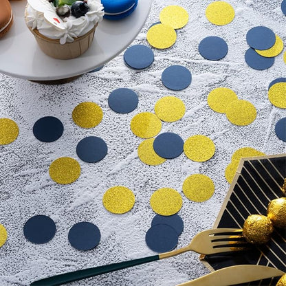 Gold and Blue Confetti Table Decoration for Birthday Graduation Retirement Theme Party,1.2 inch in Diameter,200 Counts