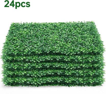 ZXMOTO Artificial Boxwood Hedge Panels 24PCS Topiary Hedge Plant Faux Grass Wall Decoration Faux Greenery Wall Panel for Indoor Outdoor Garden Backyard Decor (23.6"x15.7"(24 Pack))