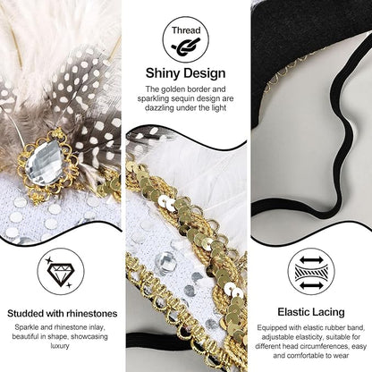 Women's Carnival Feather Headpieces Sequin Headdress for Wedding Masquerade Party Cosplay Feather Headbands