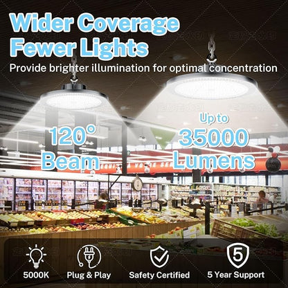 THELUX 6Pack 250W Led High Bay Light Super High Brightness 35000lm (Replacement 10000HPS) 5000K,100V-277V, with Plgu&Play IP65 Waterproof LED Shop Light for Warehouse Workshop Logistics Center
